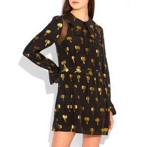 Coach Dress Page Boy Silk Blend Black Palm Tree Long Sleeve Mini NWT